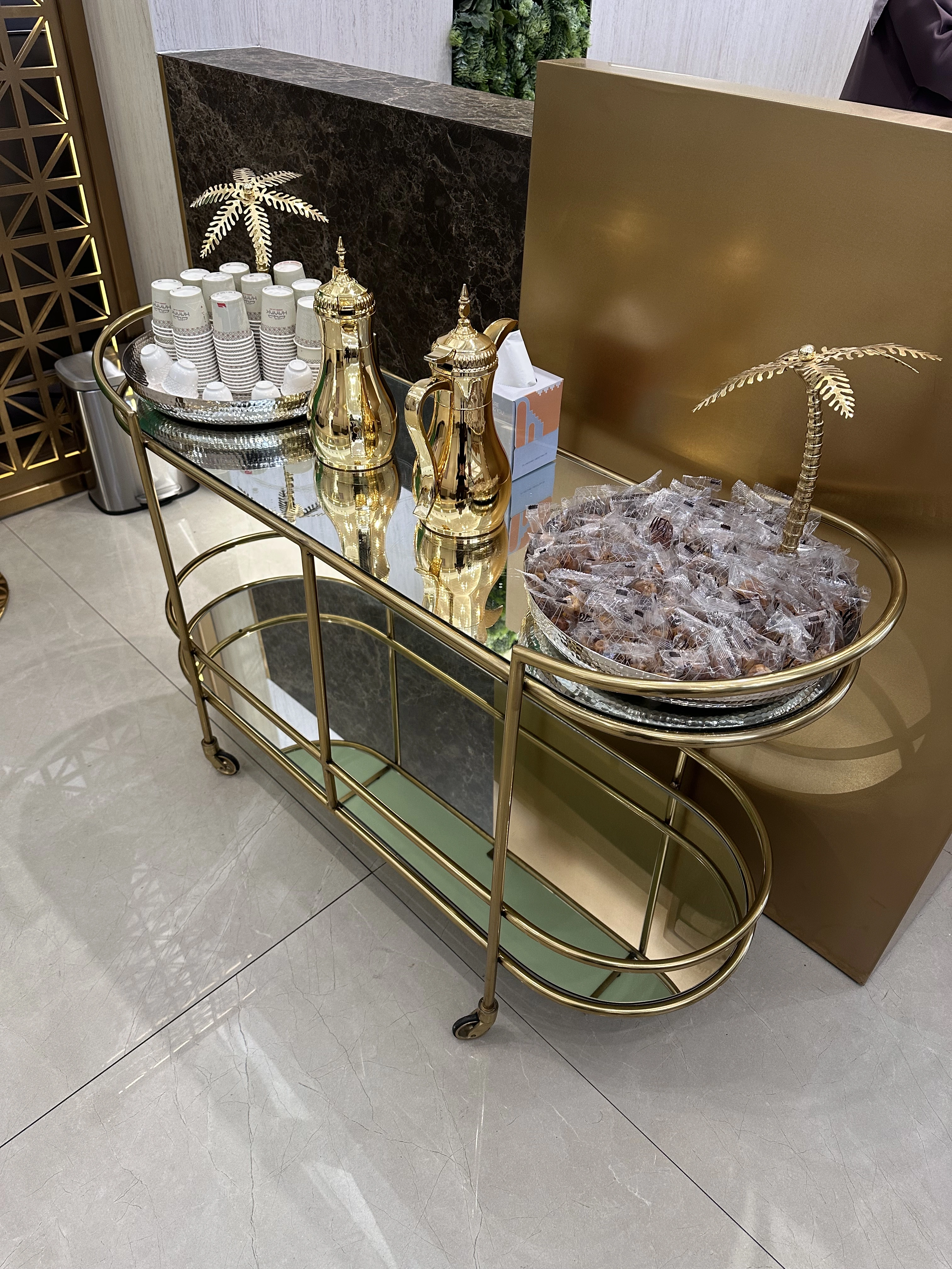 Arabic Coffee cart photo, located at the front of the Hayyak lounge