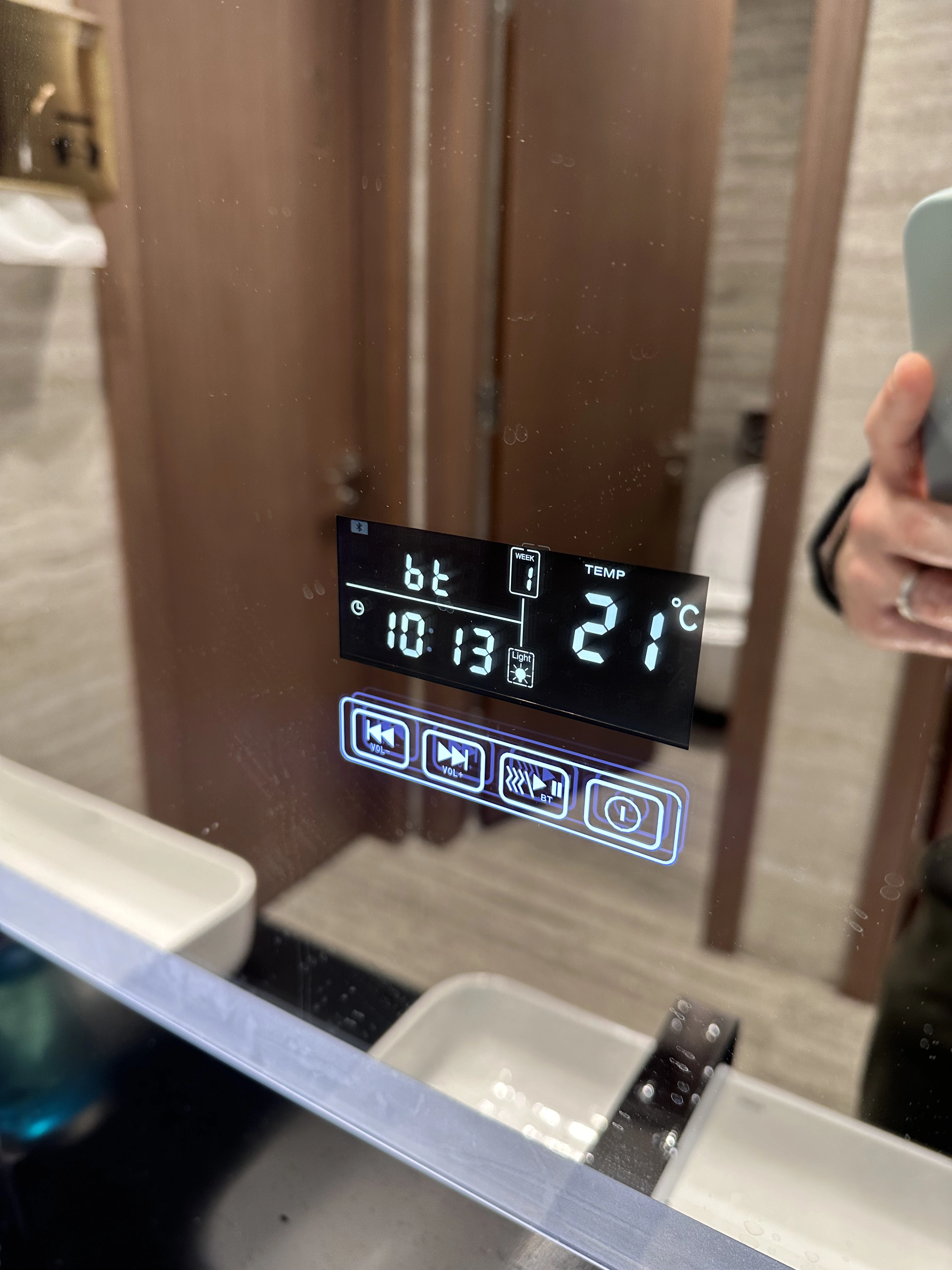 Photograph of the electronic mirror in the bathrooms at the Hayyak lounge