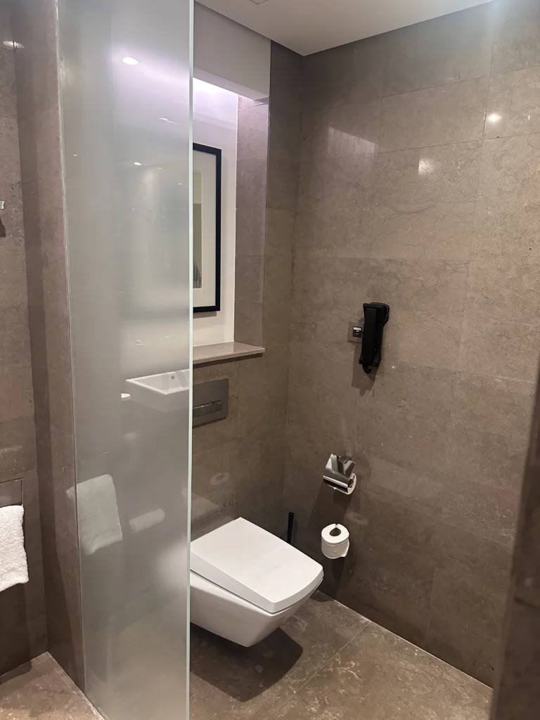 Photograph of the enclosed toilet area in a room at the Hilton Riyadh