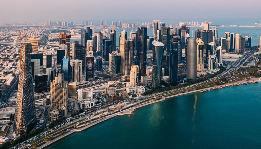 An overhead photograph of Doha's Business Bay