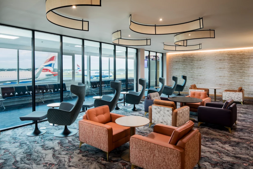 Photograph of The Suite Aspire lounge at Newcastle Airport, Uk. The lounge services British Airways flights, as well as KLM and Air France. 