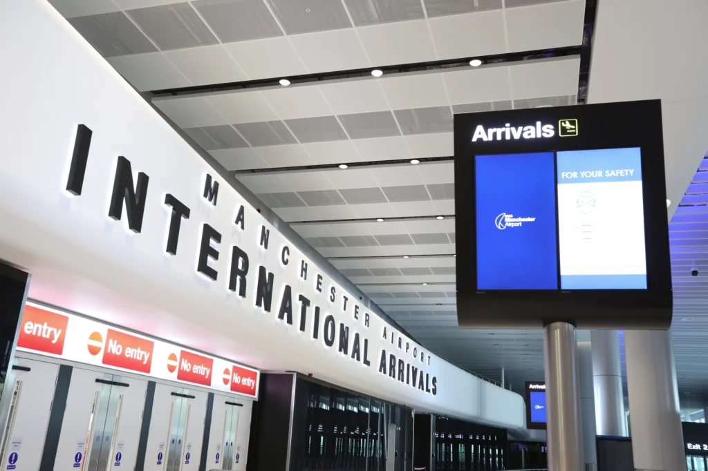 Photograph of the arrivals area at Manchester Airport