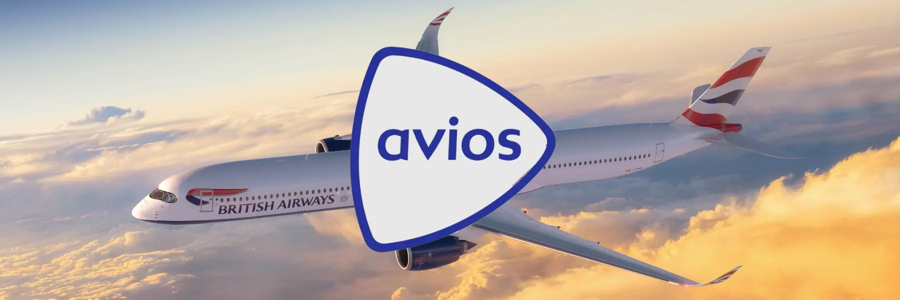 Image of the Avios logo superimposed over a British Airways A350 plane in mid-flight