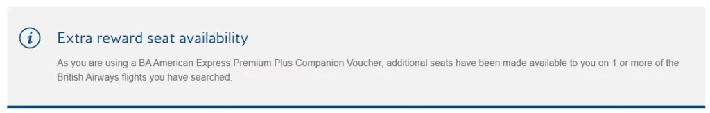 Screenshot from the British Airways website showing a message confirming additional availability