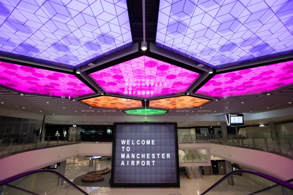 Photograph of Terminal 2 at Manchester Airport, post-security