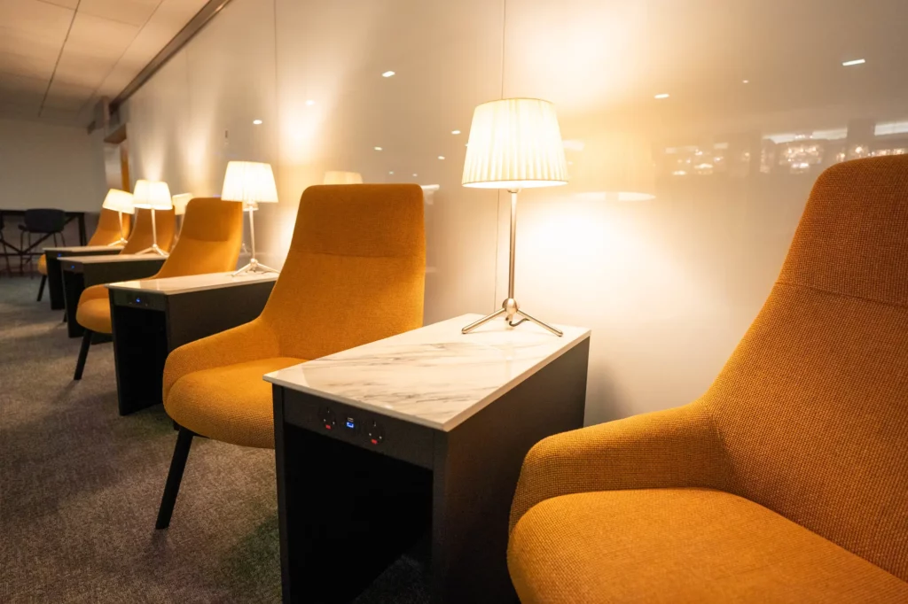 Photograph of seating in the Galleries First lounge at London Heathrow Terminal 3