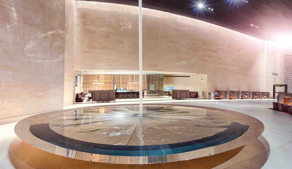 Feature fountain in the Al Safwa lounge in Doha