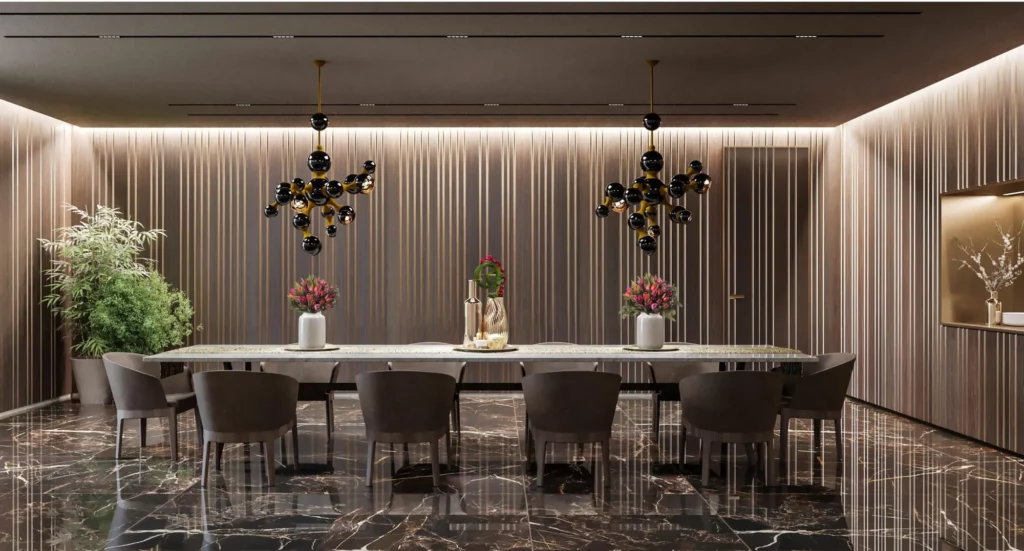 Photograph of a dining area at the Garden Lounge at Doha airport