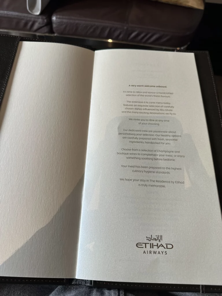 Etihad - The Residence Menu