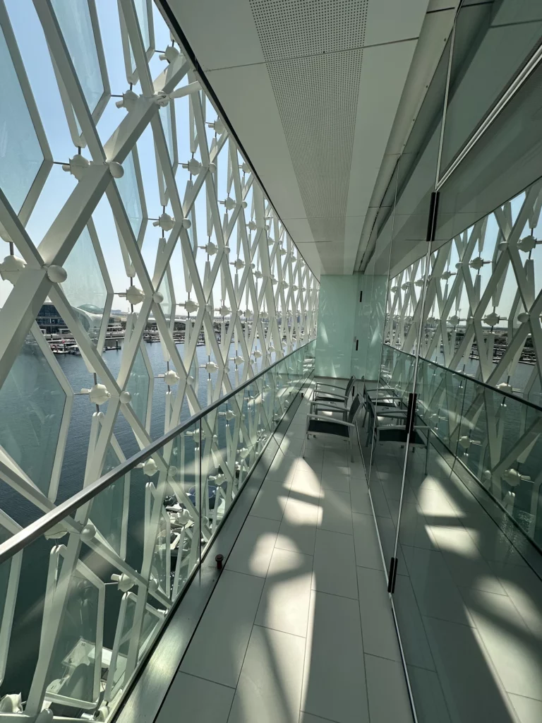 Photograph showing the balcony of a suite at the W hotel in Abu Dhabi