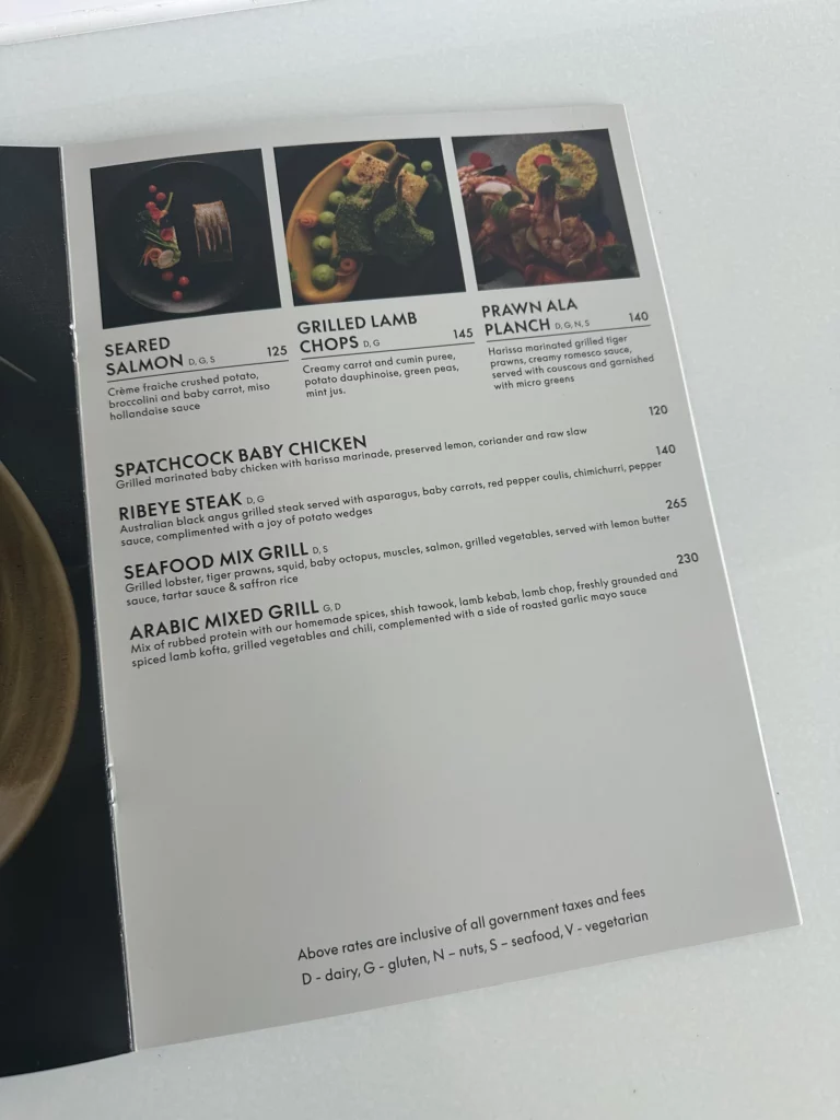 Photograph of the room service menu