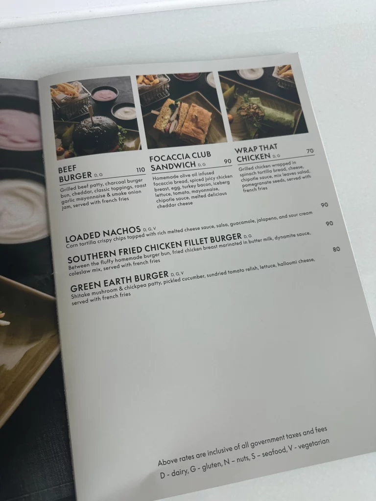 Photograph of the room service menu