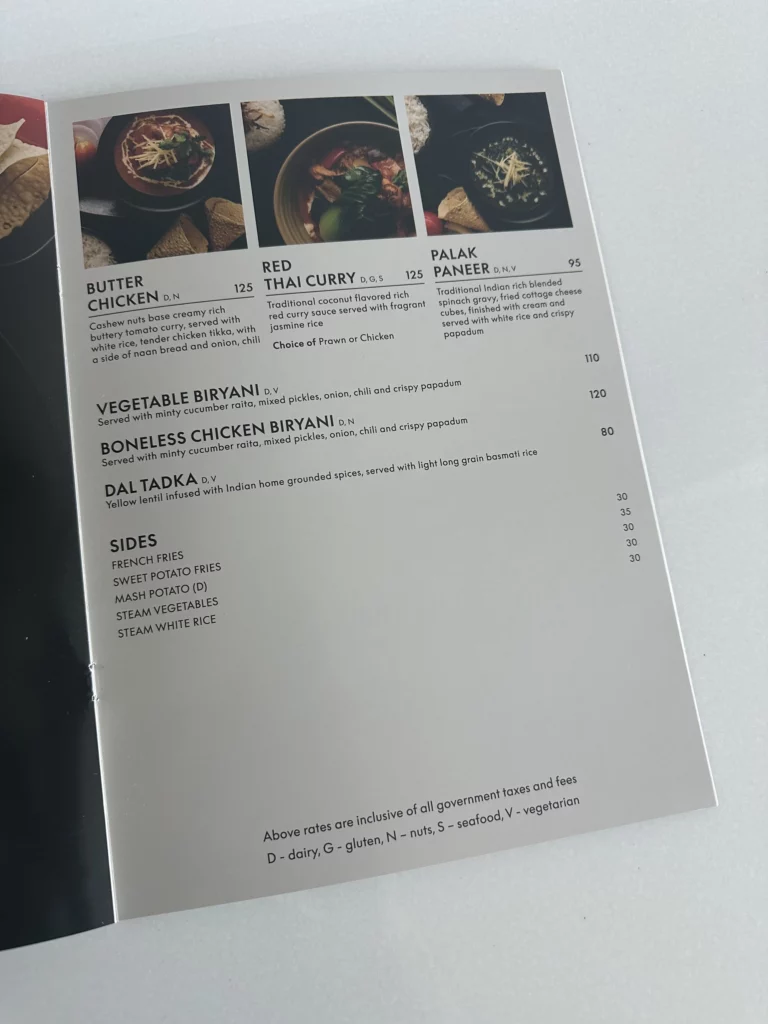 Photograph of the room service menu