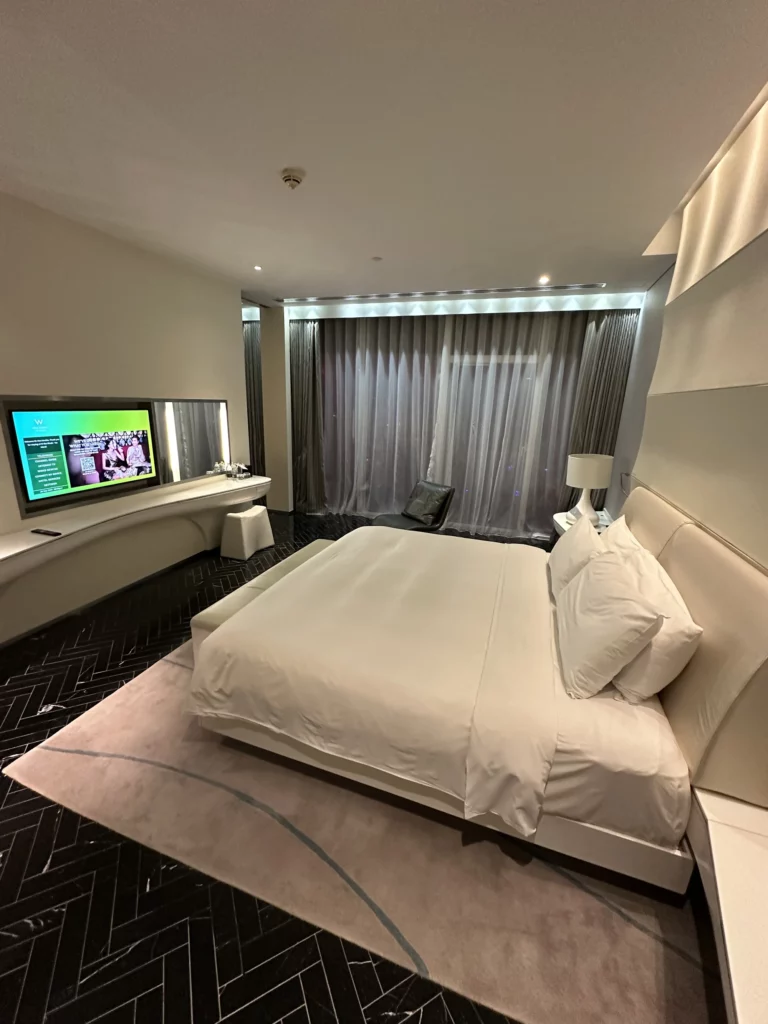 Photograph of the suite bedroom at the W hotel