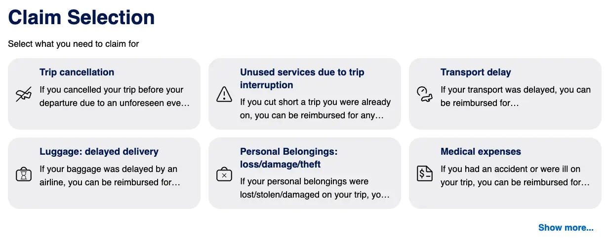 The initial list of claim options