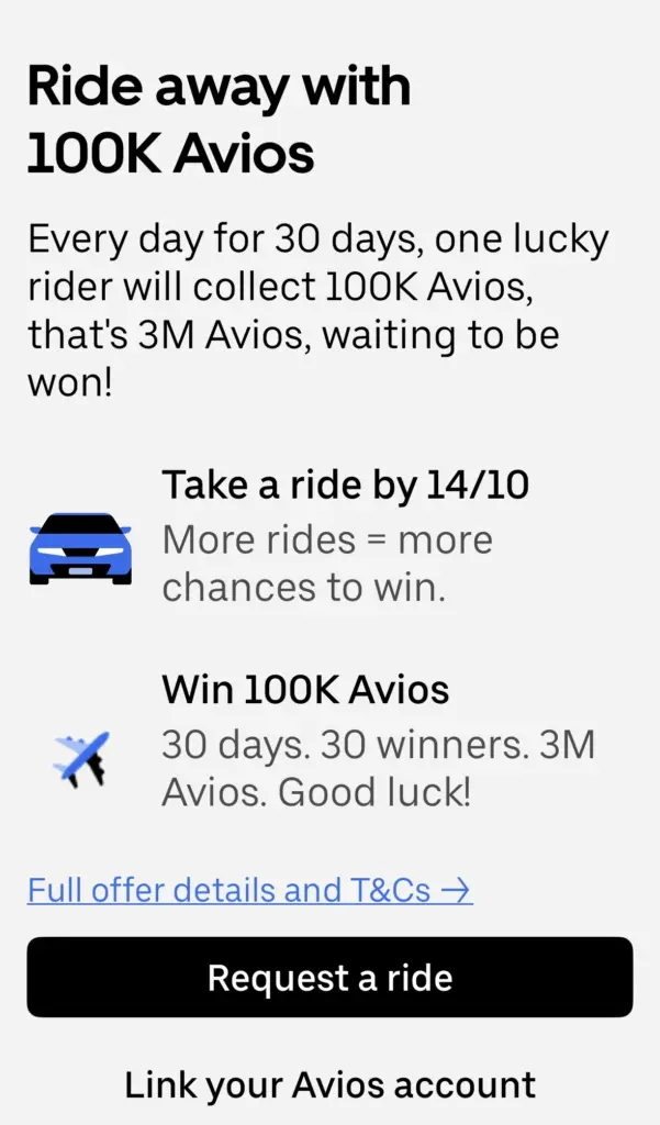 The competition page on the Uber app