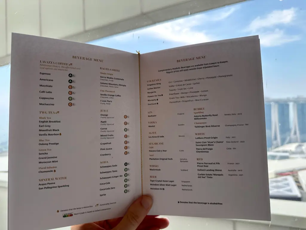 The extensive drinks menu at breakfast The extensive drinks menu at breakfast