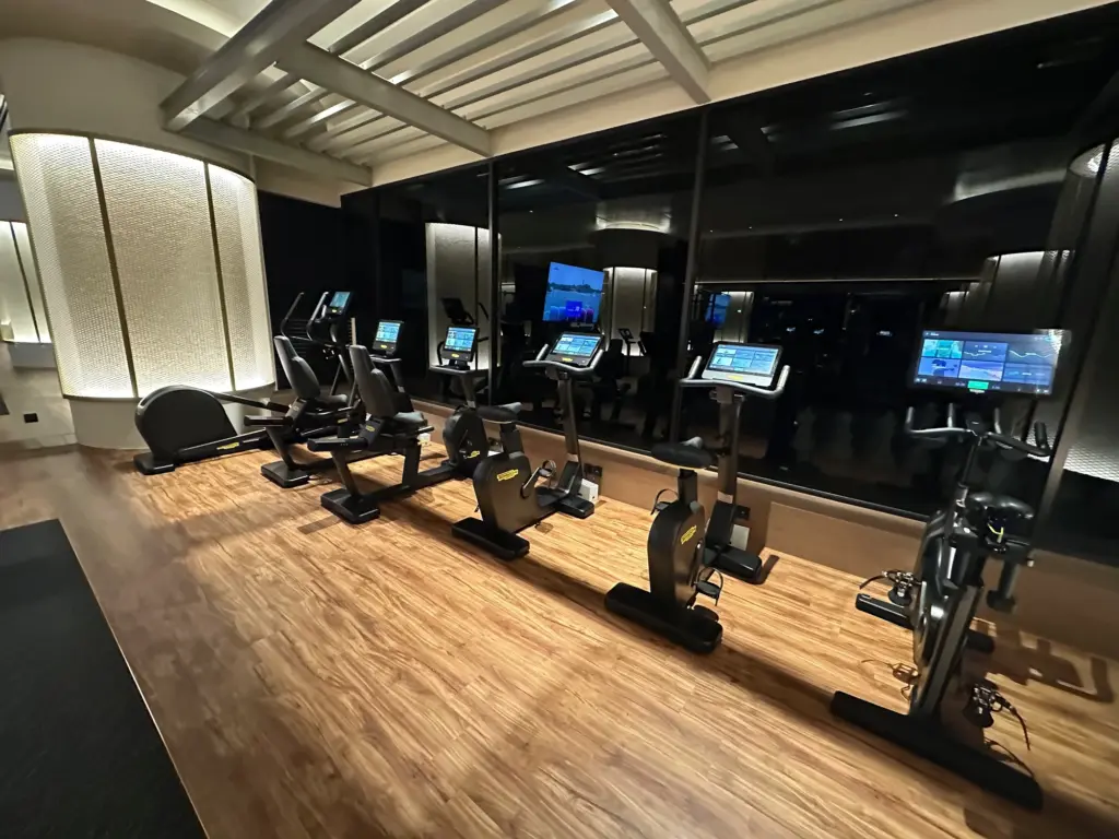 The cycle machines in the gym The cycle machines in the gym