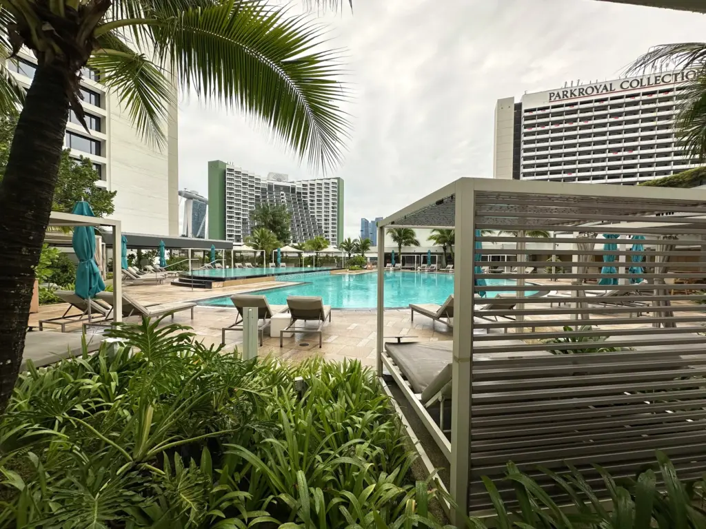 The Pan Pacific pools shot behind one of the cabanas The Pan Pacific pools shot behind one of the cabanas