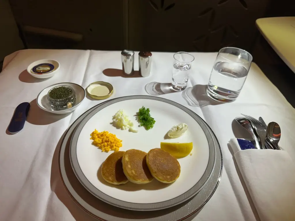 Caviar in First which comes with a shot of chilled vodka