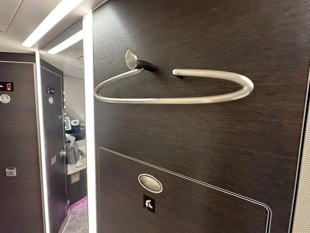 The coat hanger in the larger bathroom