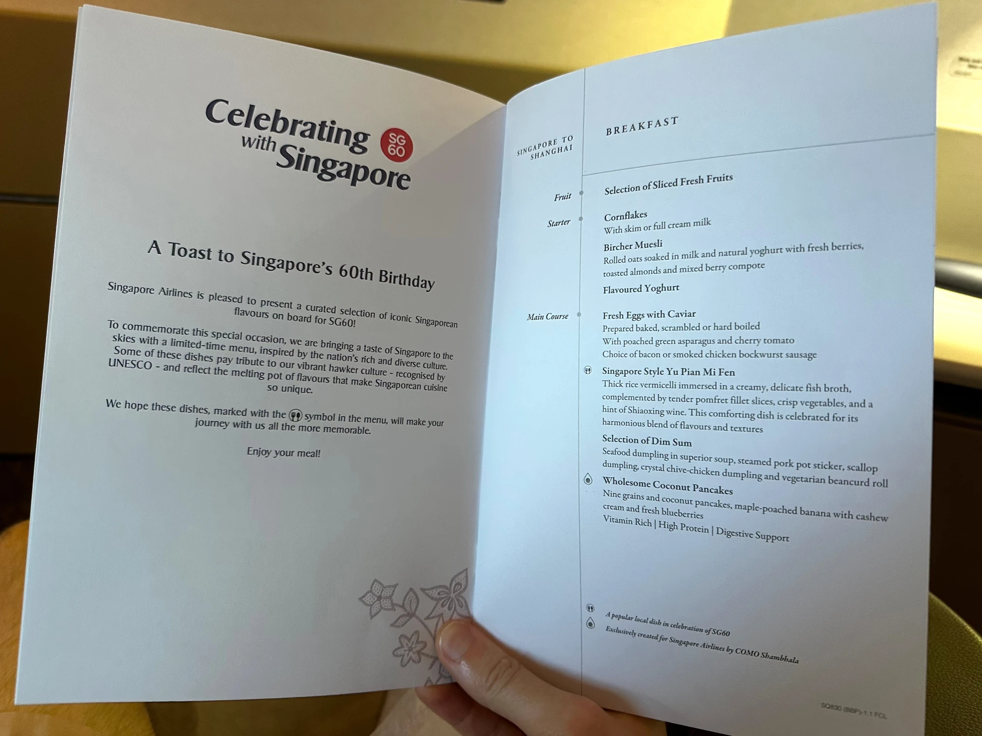 The Singapore First menu....