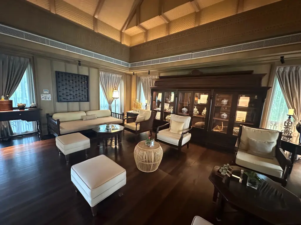 The relaxing reception area at the spa