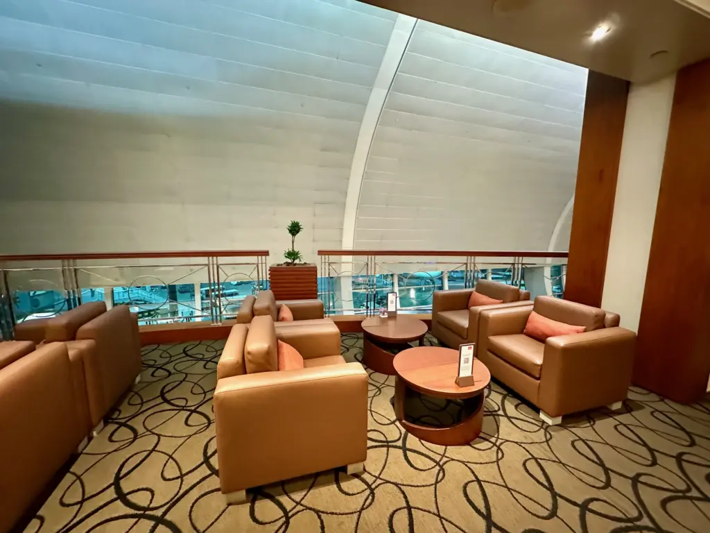 Seating on the mazzanine level looking down onto the lower floor