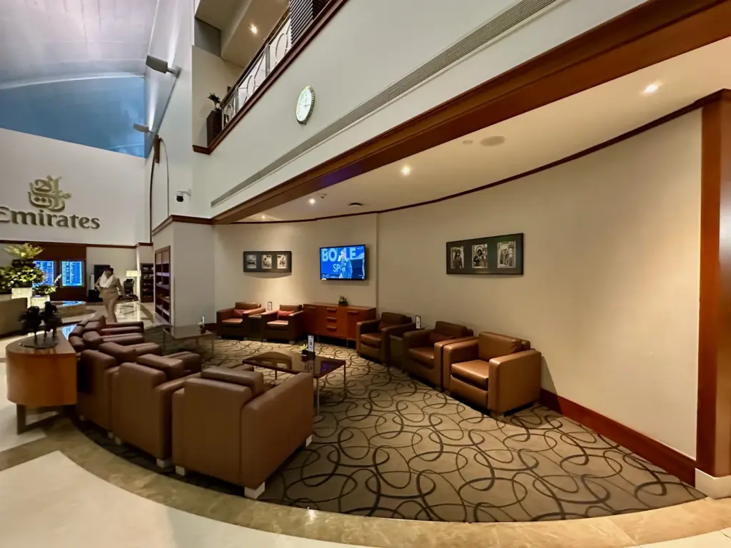 A quiet seating area as you walk into the First lounge