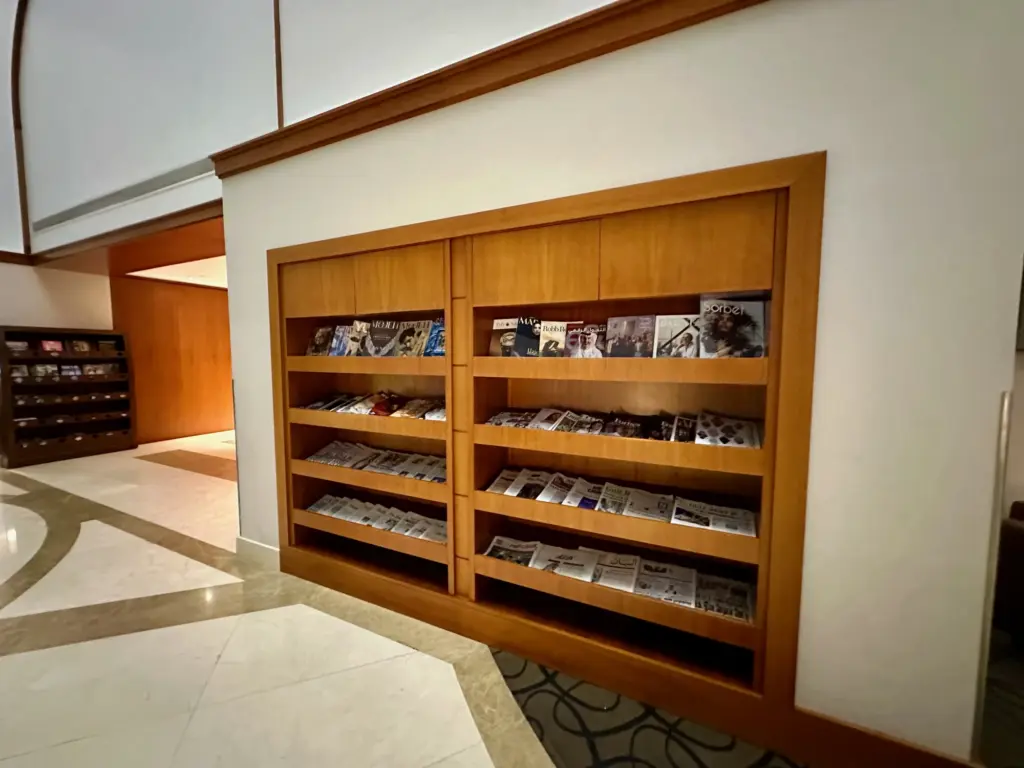 The magazines and newspapers as you enter the lounge
