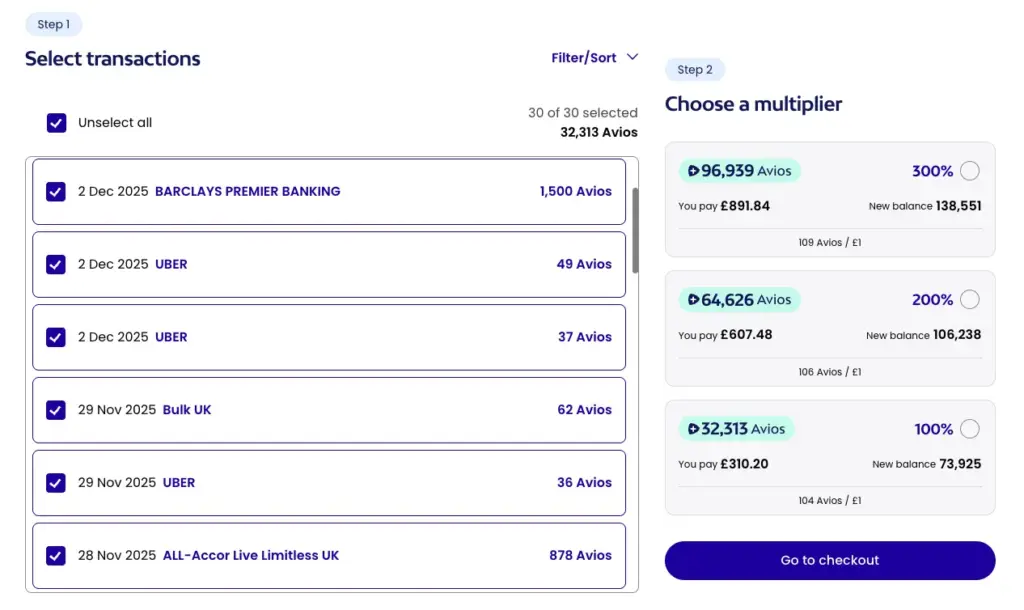 The main Balance Boost page listing the transactions you can boost The main Balance Boost page listing the transactions you can boost