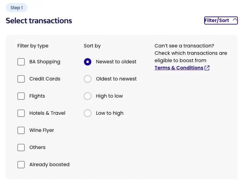 If you want to select specific transactions to boost theres a filter function If you want to select specific transactions to boost theres a filter function