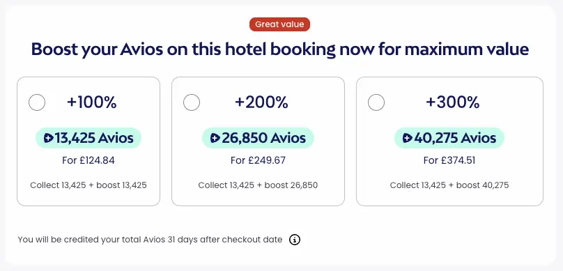 The Avios Hotels Boost option