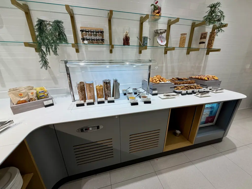 A good selection of cereals and pastries at breakfast A good selection of cereals and pastries at breakfast