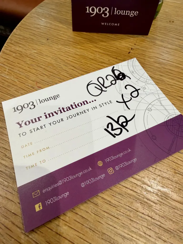 The card entry voucher for the 1903 lounge The card entry voucher for the 1903 lounge