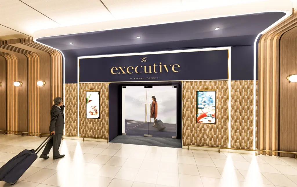 A render of the entranceway to The Executive by Escape lounge in T2 A 3D render of the entrance to the new Executive lounge at Manchester Terminal 2