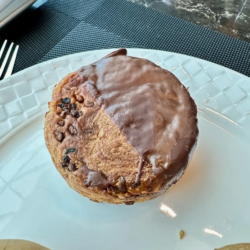 A delicious chocolate dipped cookie A delicious chocolate dipped cookie