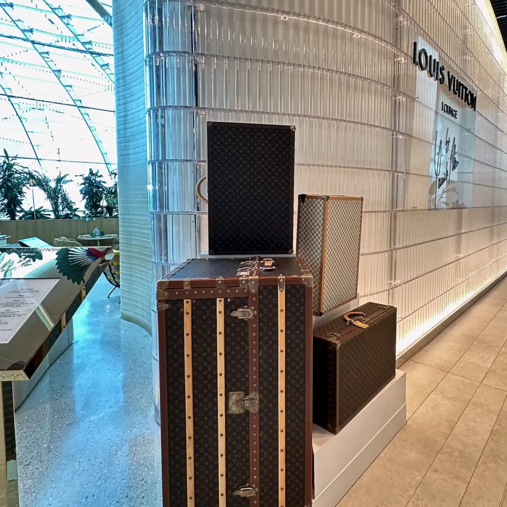 The brands instantly recognisable luggage products are on display outside the lounge The brands instantly recognisable luggage products are on display outside the lounge