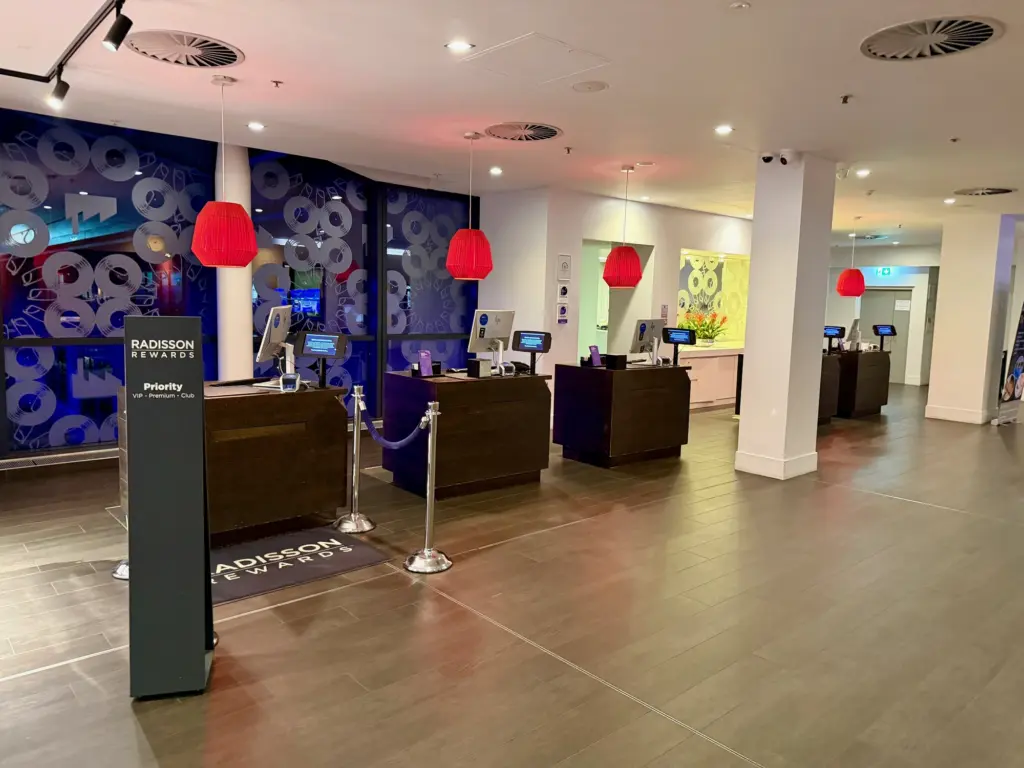Check in at the Radisson includes a priority lane Check in at the Radisson includes a priority lane