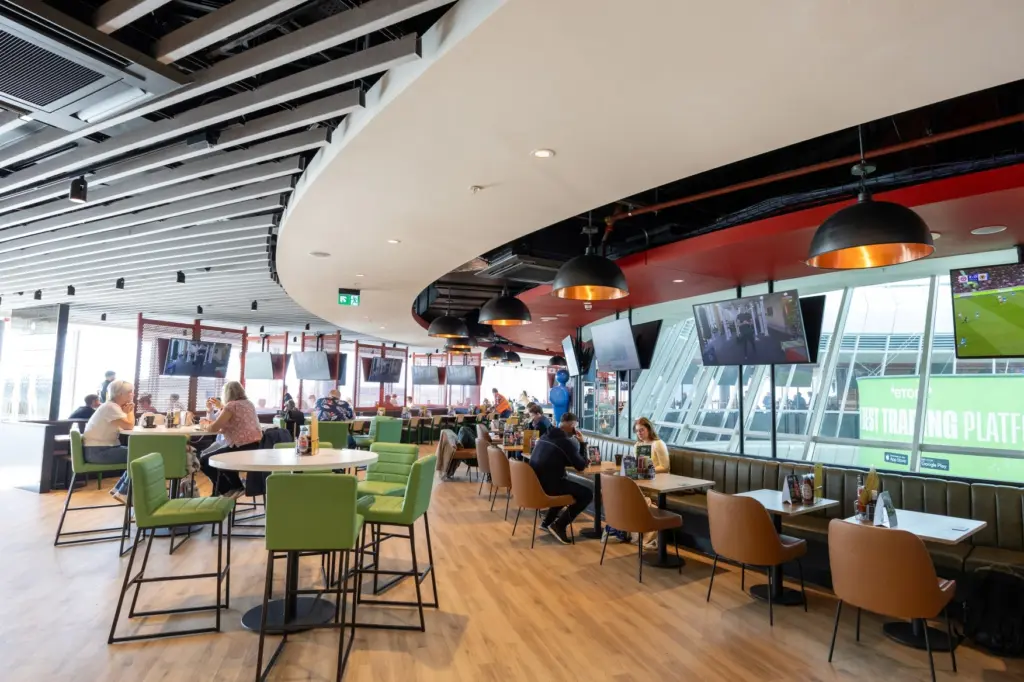 The bar has excellent views into and outside of the terminal