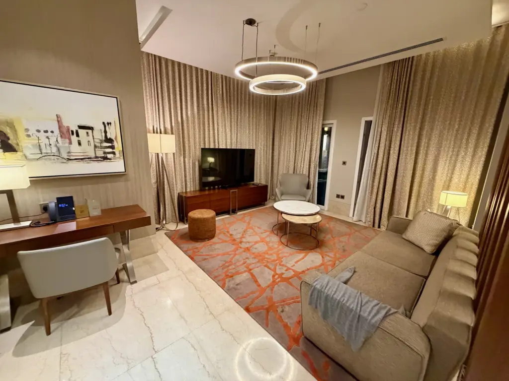 A living room inside a Villa at the Al Messila resort