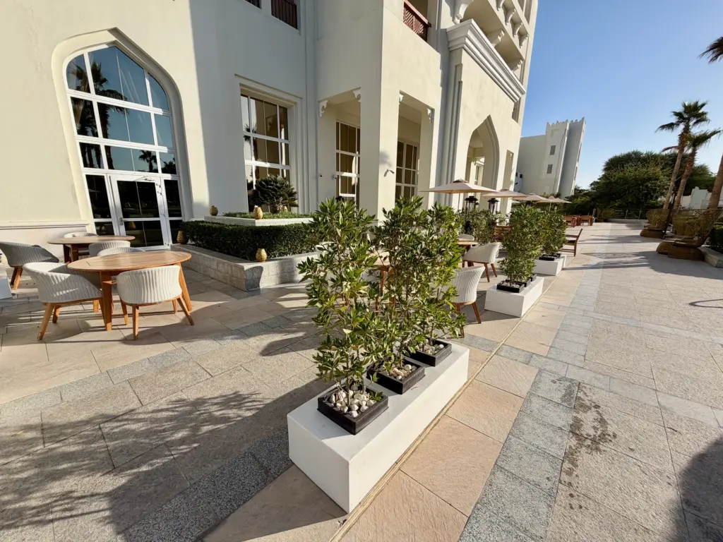 The poolside terrace at the Al Messila