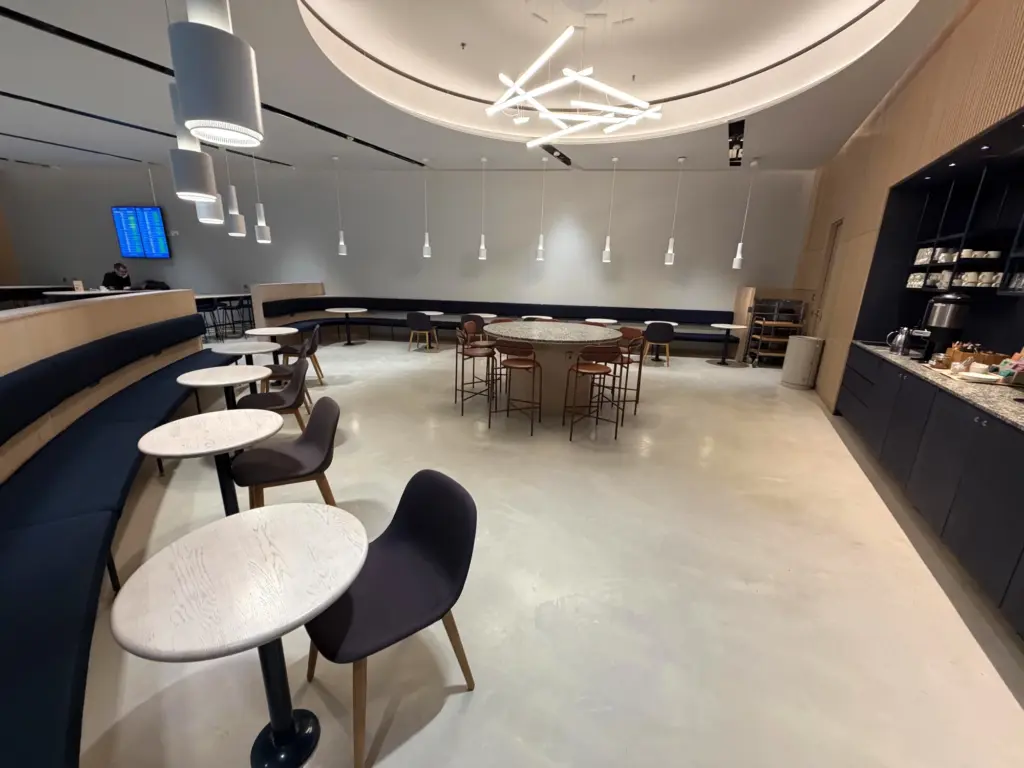 Dining style seating close to the front of the lounge