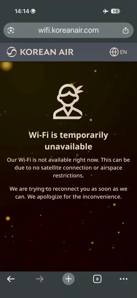 More offline than on the Korean Air wifi was patchy More offline than on the Korean Air wifi was patchy