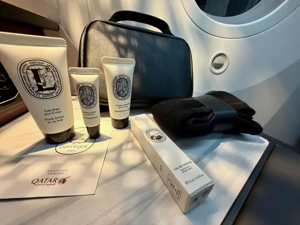 The generous amenity kit with Dipthyque toiletries The generous amenity kit with Dipthyque toiletries