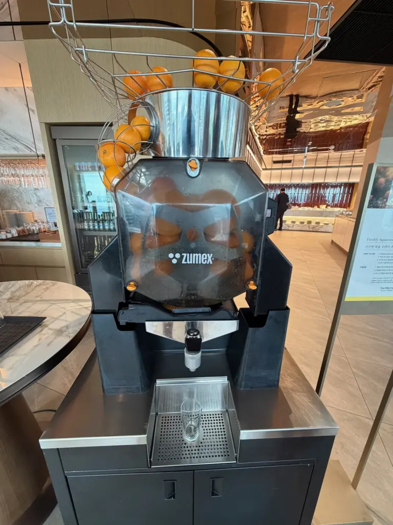 Fresh orange juice on tap during breakfast service Fresh orange juice on tap during breakfast service