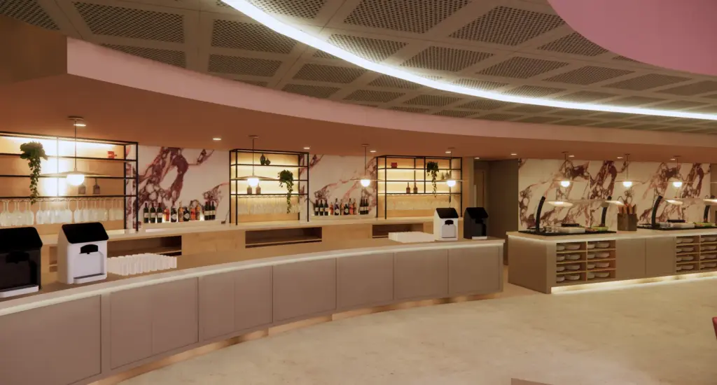 The food and drink area which is cavernous compared to the current lounge