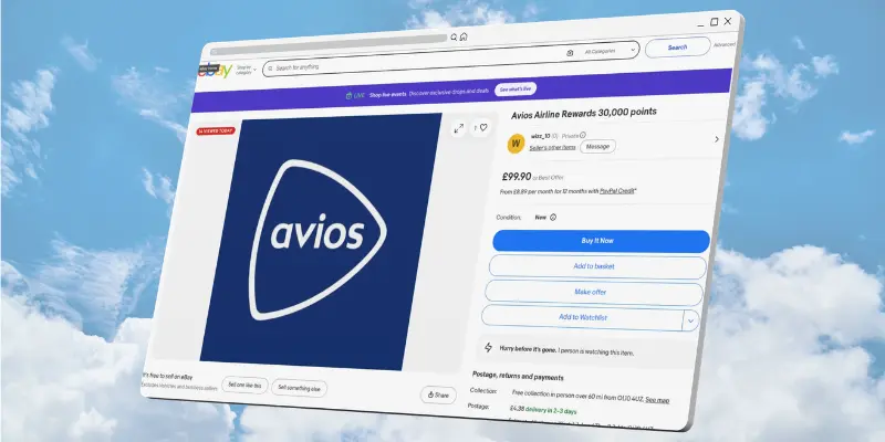 A live listing selling Avios on eBay