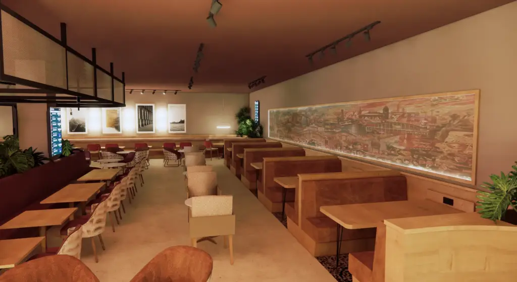 Dining seating and booths but it feels a bit snug