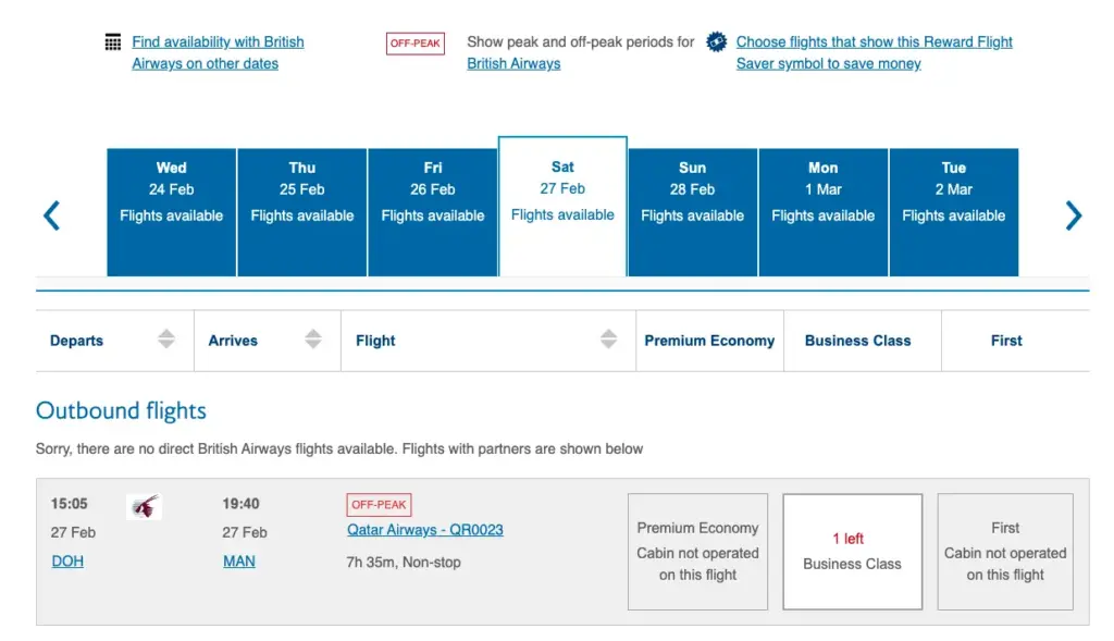 BAs Reward Flight Finder
